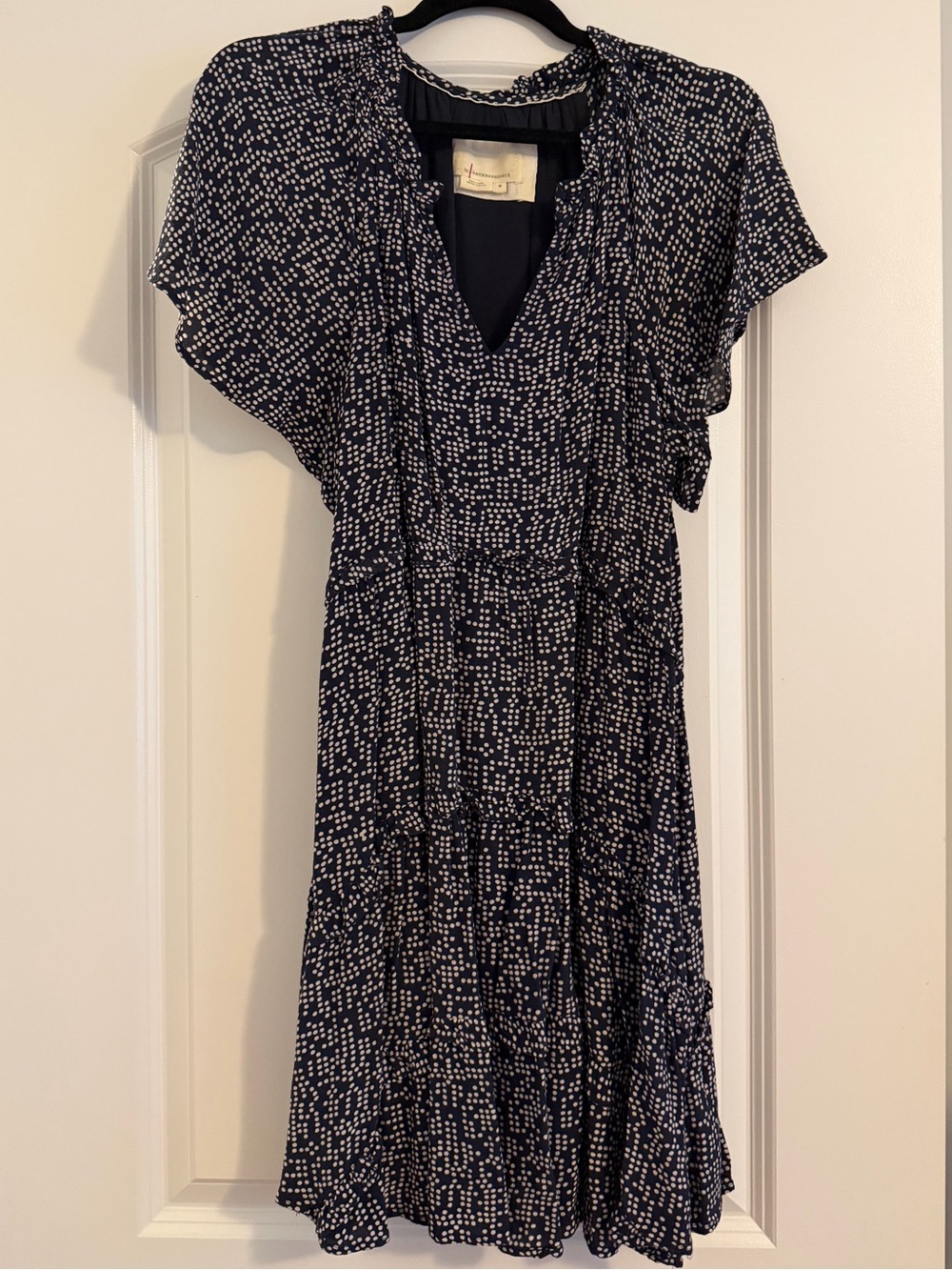 Anthropologie Navy Blue and White Dot Mini Dress